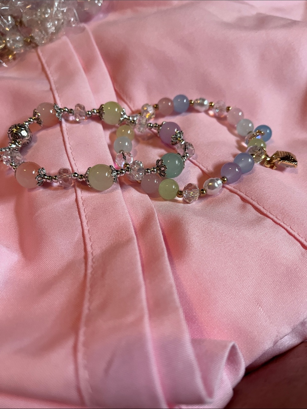 Pastel Beaded Stretch Bracelet with Silver Accents - Multicolor set